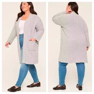 Lane Bryant Open-Front Cable Knit Blanket Cardigan – Size 24, Cozy Oversized Fit